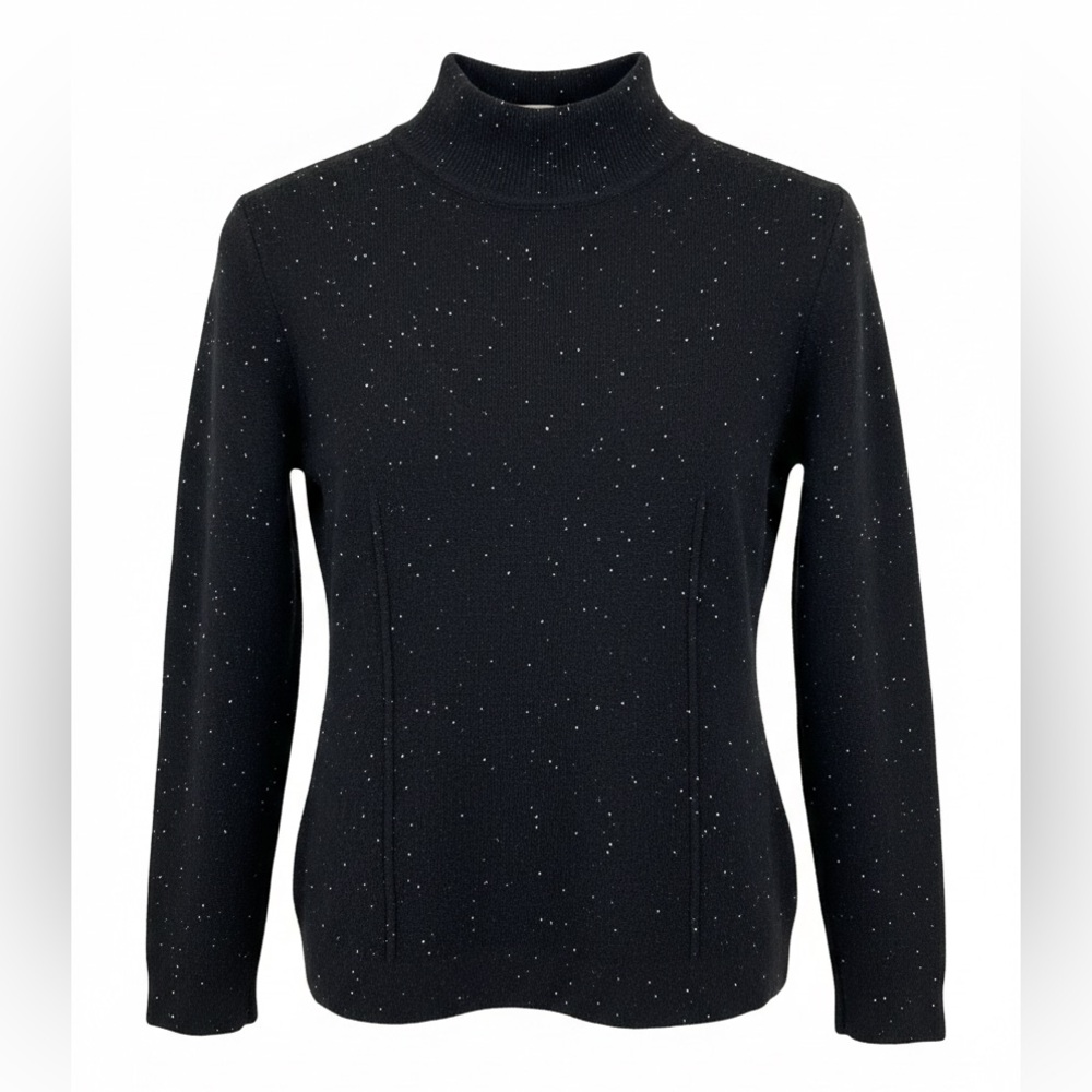 Zara - Black Speckled Mock Neck Fitted Sweater Size S